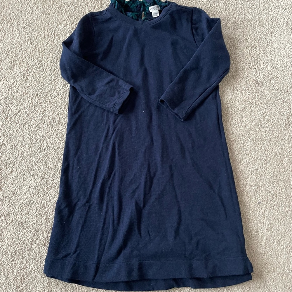 Navy Dress with Plaid Detail